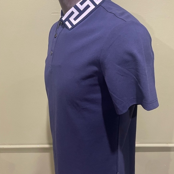 Barabas Navy Blue Polo Shirt with Patterned Collar modern fit - Picture 2 of 4